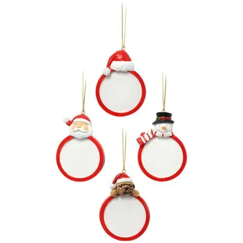Produktbild: Warmhm 4 Stück Kinder Weihnachtsbaum Kamin Weihnachtsschmuck Dekoration Weihnachts-bilderrahmen Zum Aufhängen Weihnachtsfotoornament Karikatur Harz Das Schild