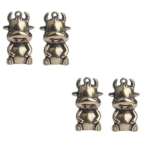 Produktbild: Warmhm 4 Stück Schlüsselanhänger Schreibtisch-stier-Statue Chinesische Tierkreisstatue Adornos para Mesa De Jahr Der Ochsenfigur Chinesische Tierkreiszeichen Retro Messing Wagen Ornamente