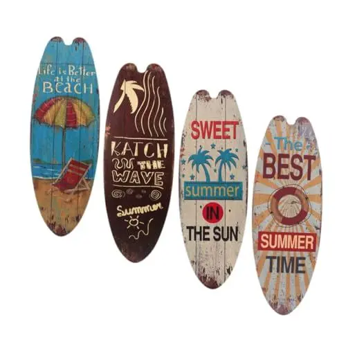 Produktbild: Warmhm Surfbrett-wanddekoration Im Küstenstil 4 Stück Holztafel Surfbrett-wandaufhänger Stranddekor für Zuhause
