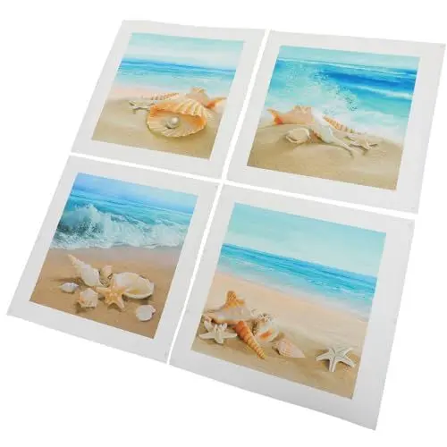 Produktbild: Warmhm Wandkunst Mit Ozeanmotiv 4er-set Meer/strand -wandkunst-kollektion Für Die Dekoration Zu Hause Oder Im Büro