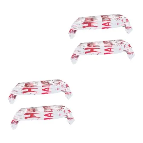 Produktbild: Warmhm 4 Stück Tischdecke Fröhliches Halloween Tisch-Halloween-Dekoration Halloween table cloth Halloween tischtuch Horror tablecloth Esstisch Ornament Halloween-Party-Ornament Stoff rot