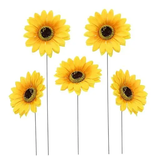 Produktbild: Warmhm 5St Sunflower terassendeko Gartenpfad Dekoration Rasendekoration Sonnenblumen-Dekoration für den Außenbereich Gartenpfähle für Sonnenblumen Sonnenblumen-Rasenschild Seidentuch