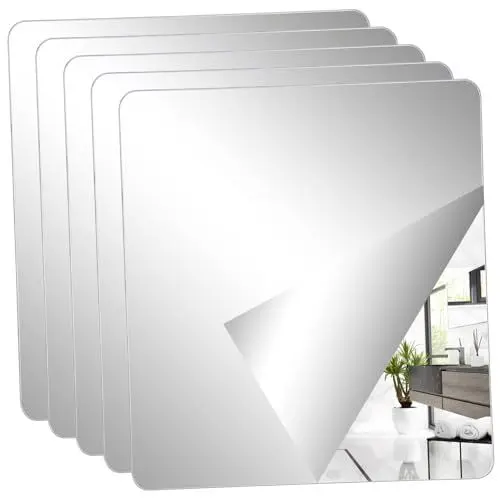 Produktbild: Warmhm 5 STK Spiegelfliesen Badezimmerspiegel an die Wand kleben Selbstklebender Spiegel Unzerbrechliche Spiegel Schlafzimmer Spiegel Dekor Fitnessspiegel Spiegelaufkleber Acryl