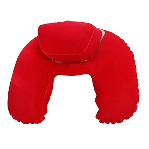 Produktbild: Warmhm Aufblasbares Kissen Für Die Reise U-förmig Rot Nacken- Und Rückenkissen Mit Luft Aufblasbar Bequemes Outdoor-campingkissen