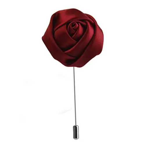 Produktbild: Warmhm Herren Handgefertigte Rose Blumen Boutonniere Krawattennadel Anstecknadel Für Festliche Anlässe Weinrot Elegantes Accessoire Für Hochzeit Business Und Feierlichkeiten