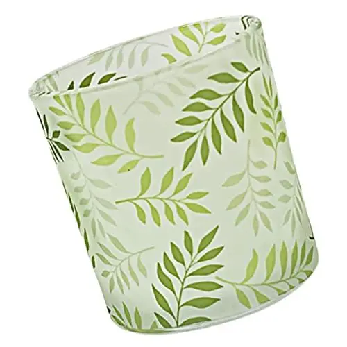 Produktbild: Warmhm Hoher Kerzenhalter Aus Glas Mit Grünem Blattmuster Einzigartiges Retro- Für Hochzeitsmittelstücke Votivkerzenbehälter