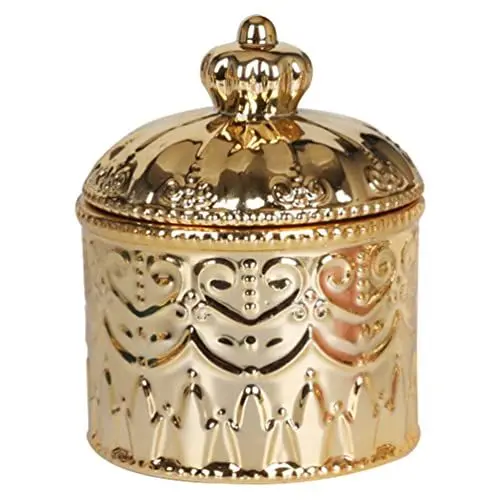 Produktbild: Mini-Container Ringschmuck Antike Schmuckkasten Keramik Halskette Fall Trinkstoff Organizer Teelicht Kerze Jar Ringe Halter für Hochzeit Brautparty (Golden) Tischdekoration