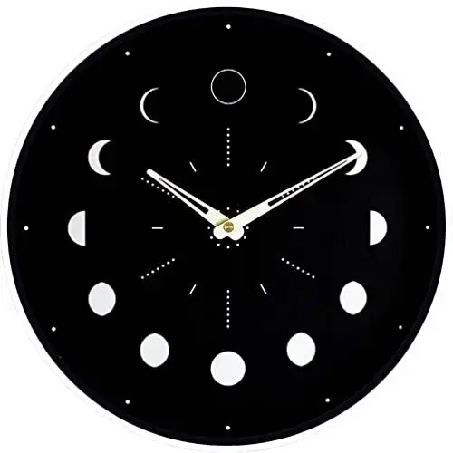 Produktbild: Warmhm 30 cm Mondphasen-wanduhr Stumme Schlafzimmer- -Uhr Geräuschlose Runde Wandbehang für Die Inneneinrichtung Keine Batterie Erforderlich