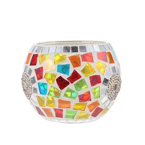 Produktbild: Warmhm Mosaik Glas Teelicht Kerzenhalter, Mosaik-teelichthalter, Runde Kerzenständer für Tisch, Mosaik-kerzenleuchter Herzstück Tischdekoration für Hochzeit, Party, Home Decor