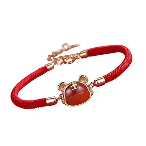 Produktbild: Warmhm Reines Silber Armband Rotes Kordelarmband mit Tigeranhänger Schutz Schmuck für Neujahr Glückssymbol für Familie Freunde