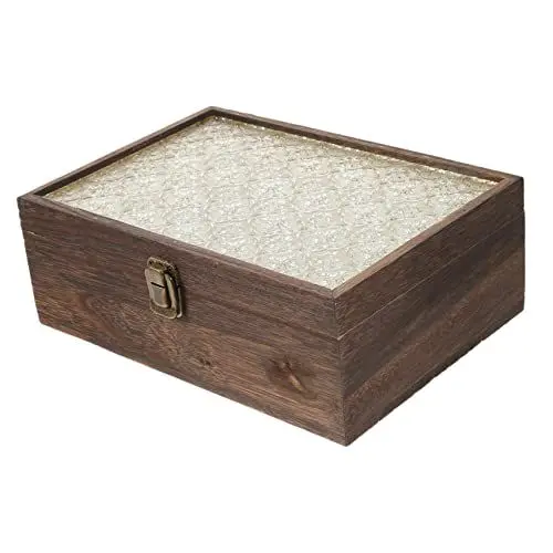 Produktbild: Warmhm Schmucketui Terrarien Box Glas Lagerung Holz Box Ohrring Organizer Box Halskette Organizer Box Ohrring Schmuck Box Organizer Display Box Glas Begonie Blumen Glasbehälter
