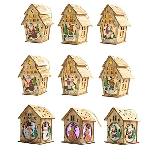 Produktbild: Warmhm Weihnachten Holzhaus Licht Geführte Holzhäuser Led Holzhaus Ornamentt Weihnachtsholzhaus Beleuchten Kleine Hausverzierungen Aus Holz Holzhaus Hängen Leuchtend Dekorativer Baum