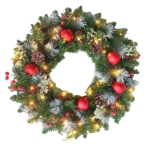 Produktbild: Warmhm Weihnachts-hängedekoration 30 cm PVC Roter Obstrankenkreis 20 -Lichter Batterielos Kranz Für Die Haustür Dekorativer Kranz Weihnachtsschmuck Festliche Heimdekoration