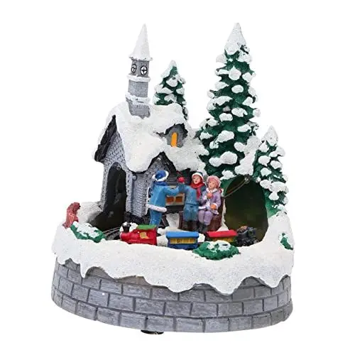 Produktbild: Warmhm Weihnachtsdeko Keramik-Weihnachtsdorf Schneedorf Weihnachten Tischplatte Weihnachten Leuchtendes Led-Lichthaus Mini-Harzfiguren Mini-Figur Zug Weihnachtsdekorationen