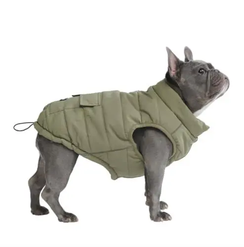 Produktbild: Spark Paws Warmshield™ Hundejacke Wintermantel, Warmes Fleece, Wasserabweisend, Winddicht, Reflektierende Weste, Geeignet für Mittelgroße und Große Hunde, Kälteschutz Schneejacke Parka - Olive - L