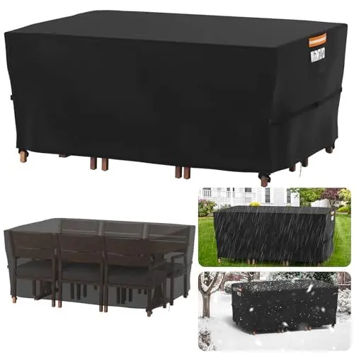 Produktbild: WARMTUYO Abdeckung Gartenmöbel Winterfest, Gartenmöbel Abdeckung Wasserdicht Schutzhülle Anti-UV 420D Oxford Gewebe Abdeckplane Gartenmöbel für Gartentische Terrassenmöbel Outdoor-Tisch 242x162x100cm