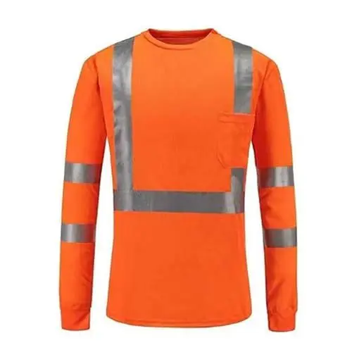 Produktbild: Warnschutz T-Shirt mit Reflektierenden Streifen - Atmungsaktiv, leicht, Longsleeve-Shirt, Lange Ärmel, Arbeitskleidung, hohe Sichtbarkeit, Sicherheitsarbeitshemd für Baustellen und Nachtdienste