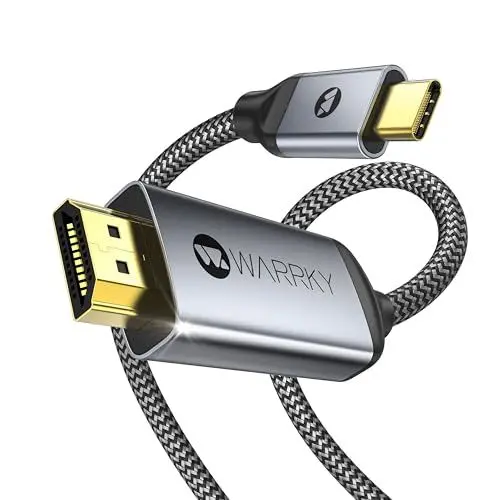 Produktbild: WARRKY USB C auf HDMI Kabel, |4K 60Hz 2K 144Hz| Thunderbolt 3/4 auf HDMI Konverter, (HDR, HDMI 2.0) Kompatibel mit iPhone 15 Serie, MacBook Pro/Air, iPad Mini 6/Pro/Air, Galaxy S8 zu S24, usw - 1.8M