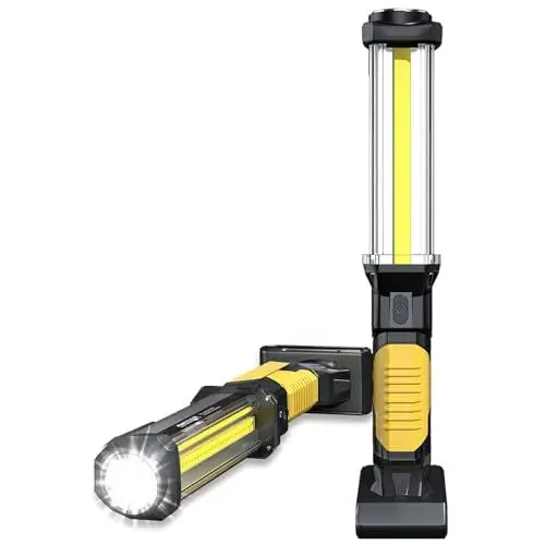 Produktbild: WARSUN LED Arbeitsleuchte Wiederaufladbar Werkstattlampe Taschenlampe 1500 Lumen COB Inspektionsleuchten Worklight Handlampe mit Haken für Auto-Inspektionslicht Notfall (Energieklasse G), Gelb
