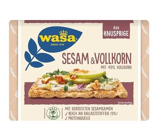 Produktbild: Wasa Knäckebrot Sesam & Vollkorn 12x200g I Geröstete Sesamsamen und nussig aromatischer Geschmack zum Frühstück oder als Snack