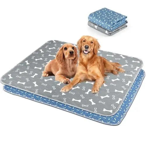 Produktbild: Waschbar Haustier-Urinunterlage, Hygieneunterlagen für Haustier, 100 * 70cm Wasserdichter Haustier Matte Epoxy Rutschfester Trainingseinlagen für Welpen Hunde, Katzen, Meerschweinchen - Grau Blau 2pc