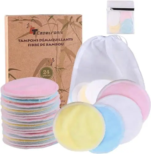 Produktbild: Waschbare Abschminkpads Wiederverwendbare Wattepads丨Abschminktücher aus Bambus（24 Stück+ 2 mit Wäschebeutel丨Makeup Entferner Pads - Superweich Umweltfreundlich, Wächst keine Bakterien