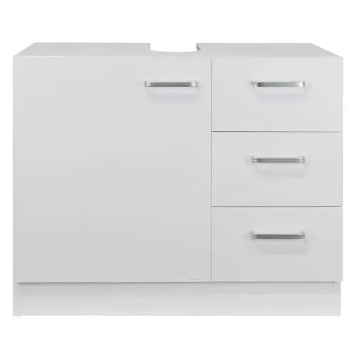 Produktbild: Waschbeckenunterschrank 'Knut' polarweiß matt mit 3 Schubladen, Waschtischunterschrank 63x30x54cm