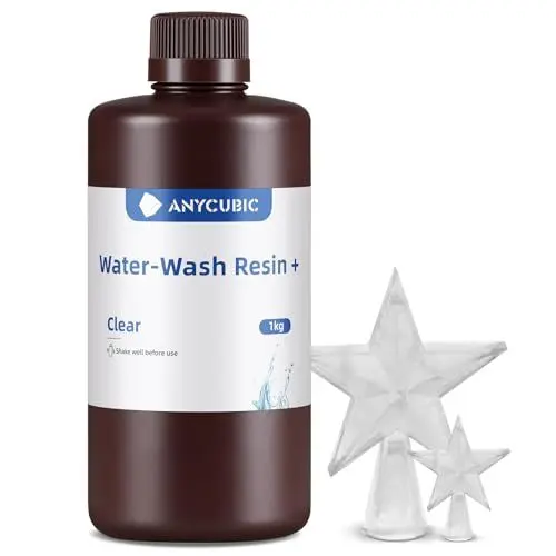 Produktbild: ANYCUBIC Wasser Abwaschbar Resin 2.0, 3D Drucker Resin Water Washable, Anti-Vergilbung, UV Resin 405nm Standard Photopolymer Harz Geringer Geruch für alle LCD 3D Drucker, Transparent 1000g