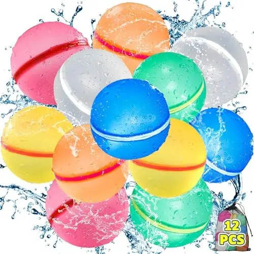 Produktbild: Wasserbomben Wiederverwendbare 12 Pcs Wasserbomben Selbstschließend Einfaches und schnelles Befüllen Wasserbomben Set magnetischer Wasserball Wasserspielzeug Strandspielzeug Pool Spielzeug für Sommer