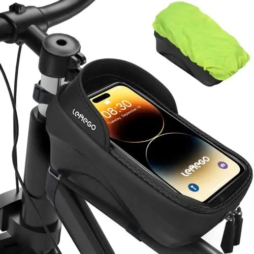 Produktbild: Wasserdicht Rahmentasche Fahrrad Handyhalterung Fahrradtasche Rahmen Handytasche für Smartphone bis zu 7.2 Zoll mit TPU Sensitivem Touchscreen und Regenhaube Lenkertasche Oberrohrtasche Fahrradzubehör