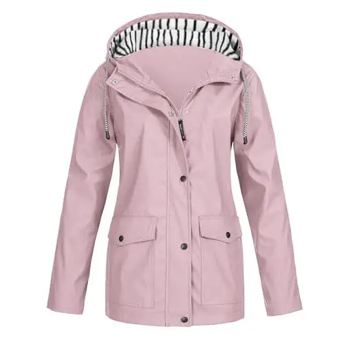 Produktbild: Wasserdicht Regenjacke Damen Wasserdicht Regenjacke Damen Regenponcho Damen Wasserdicht Damen Regenjacke Regenmantel Damen Wasserdicht Atmungsaktiv Regenjacke Damen Lang Rosa L