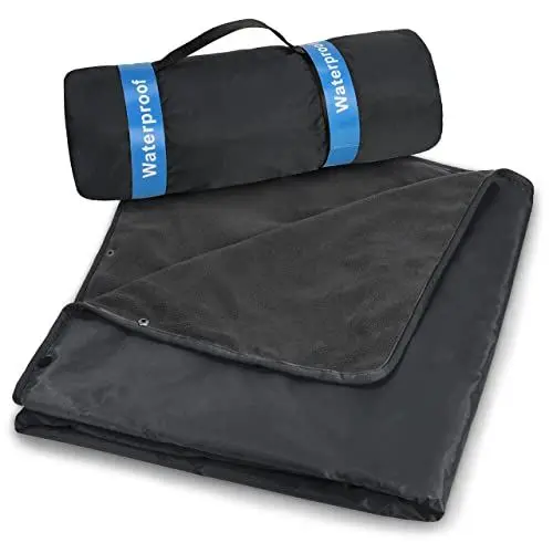 Produktbild: Wasserdichte Fleece-Decke, Campingdecke für den Außenbereich, Winddicht Warm Reisedecke, Tragbar für Stadion, Picknicks, Sportveranstaltungen, Camping, Yoga, Strand, 200 x 140 cm, Schwarz