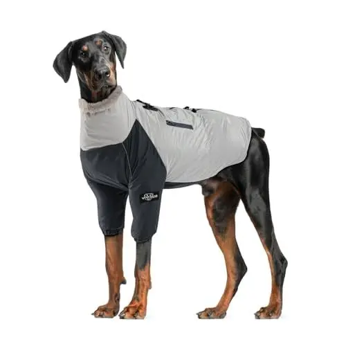 Produktbild: Warme Hundejacken Wasserdichter winddichter Hundemantel für mittlere große Hunde Fleeceweste, 2 Bein Hundeschneeanzug für kaltes Wetter mit Geschirr Schnalle & Tasche für Spaziergänge Wandern Reisen