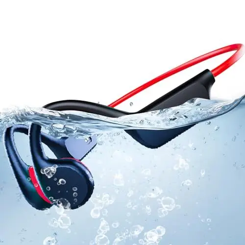 Produktbild: Wasserdichte Kopfhörer Schwimmen, IPX8 Unterwasser Knochenschall Kopfhörer Schwimmen Sport Knochenschall Kopfhörer Bluetooth 5.3 Mit 32GB MP3 Player Schwimmen Zum Regen Schweißfest (Schwarz)