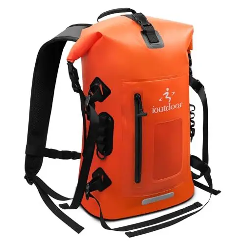 Produktbild: Wasserdichter Rucksack 30-35L, Rolltop Waterproof Backpack Mit Gepolstertem Tragegurt, Wasserdichtem Reißverschluss Wasserdichte Tasche, Dry Bag Für Wassersport Radfahren Outdoor Wandern (Orange)