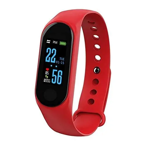 Produktbild: Wasserdichtes M3-Fitnessarmband, Fitness-Tracker, Herzfrequenzmesser, 0,96-Zoll-HD-Bildschirm (Rot)
