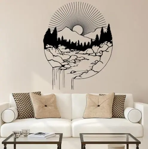 Produktbild: Wasserfall Metall Wandkunst Minimalistische Linienkunst Natur Kunst Metall Wanddekoration Metall Wandkunst Wandbehänge Geometrische Wandkunst Metall Dekor