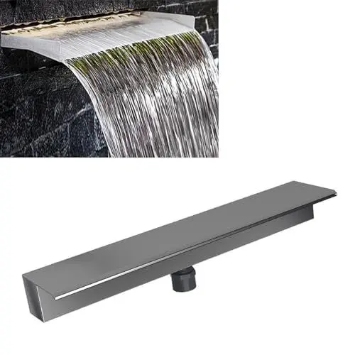 Produktbild: Wasserfall-Poolbrunnen, Edelstahl-Wasserfallauslass, Wasserfall-Brunnen-Überlauf für Innenhof-Gartenpool, Pool-Wasserfall-Überlauf mit Rohrverbinder, Einfache Installation (500MM)