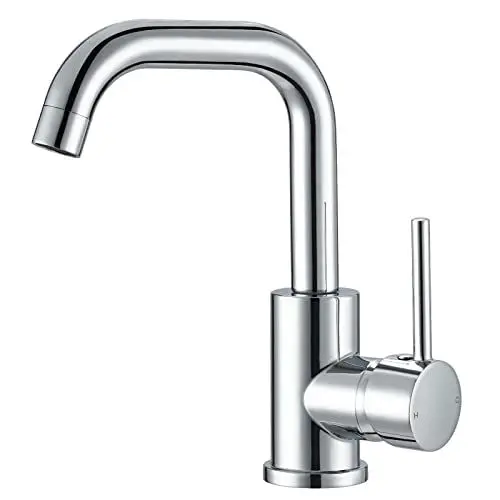 Produktbild: Wasserhahn Armatur Bad Mischbatterie Einhebelmischer für Waschbecken Waschtisch Badarmatur mit 360° schwenkbarem Auslauf, L-förmiger Auslauf von Höhe 23cm, Chrom