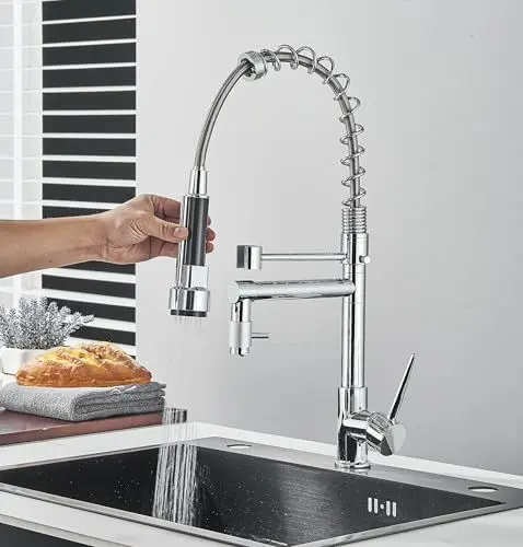 Produktbild: Wasserhahn Küche Ausziehbar Küchenarmatur mit Zwei Auslauf & Zwei Strahlarten 360° drehbar Mischbatterie Küche Spültischarmatur Spiralfederarmatur Chrom