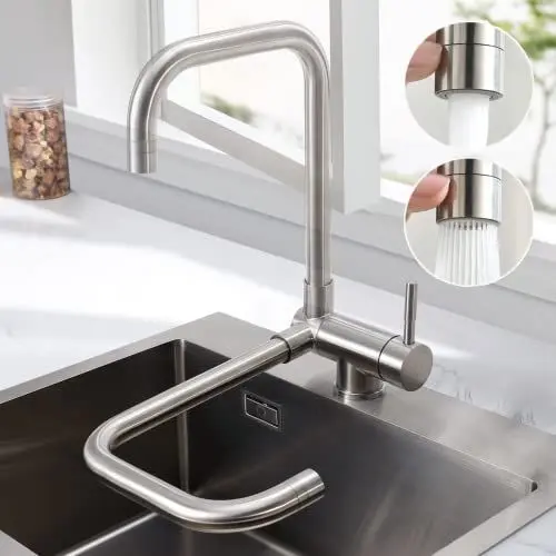 Produktbild: Wasserhahn Küche, CECIPA Vorfenster Küchenarmatur Klappbar, Hochdruck Armatur Küche mit 2 Strahlarten, Einhebel Amatur Küchenspüle 360° Drehbar, Küche Wasserhahn mit Kaltstart aus Edelstahl 304