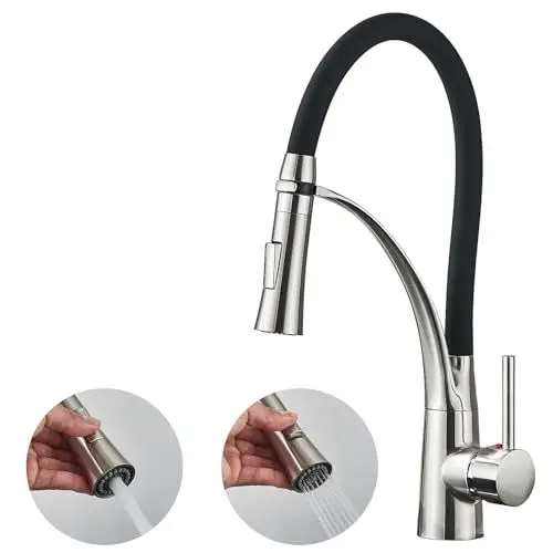 Produktbild: Wasserhahn Küche Schwarz,Spültischarmatur mit Brause Zwei Sprühfunktionen, Mischbatterie Küche Hochdruck 360° Schwenkbar Hochdruck Armatur Küche mit Flexibler Auslauf