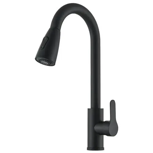 Produktbild: Wasserhahn Küche Schwarz mit 2 Modi, Küchenarmatur mit Brause Ausziehbar, Mischbatterie Küche 360° Schwenkbar, Einhebel Spültischarmatur, Armatur Küche Edelstahl