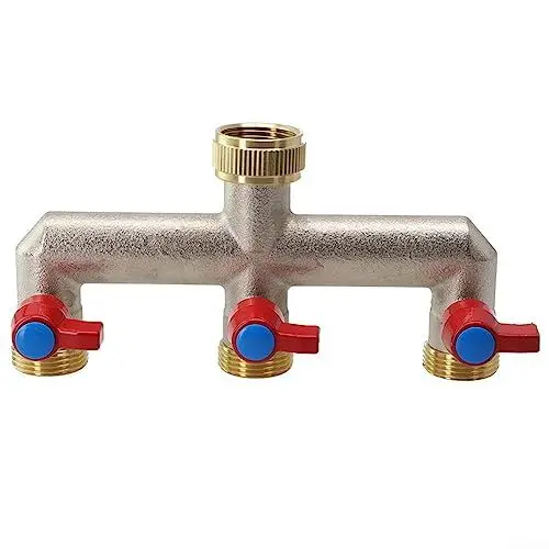 Produktbild: Wasserhahnverteiler, 3-Wege Messing Wasserhahn Verteiler 3/4 Zoll Wasserverteiler Gartenschlauch Anschluss Bewässerungssysteme für Garten