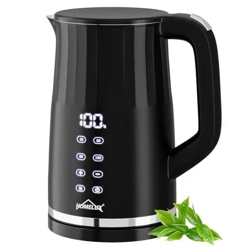 Produktbild: Wasserkocher Edelstahl Elektrischer mit Temperaturregelung 40-100 °C & Warmhaltefunktion, Wasserkocher 1.7 L 2200W Teekocher Schnelles Aufkochen Doppelwand Design Water Kettle BPA Frei Schwarz