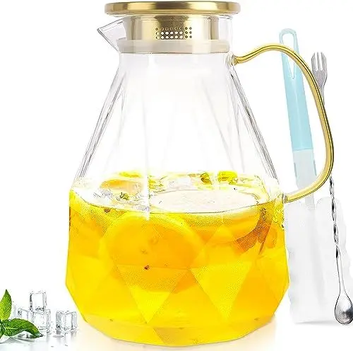 Produktbild: Wasserkrug,Glaskaraffe mit Deckel 2.2 Liter/74 Unzen,Wasserkaraffe im Modernen Diamant Design, Glaskrug,karaffe aus Borosilikatglas,Karaffe Glas mit Deckel