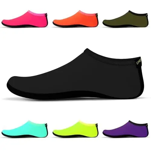 Produktbild: Wassersocken – Unisex-Indoor-Yoga-Socken, Barfuß-Wasserschuhe, Strand, Surfen, Tauchen, Heim-Slipper, Pool für Kinder und Erwachsene Schwarz EU Größe 41 bis 42 SWA15BKXL