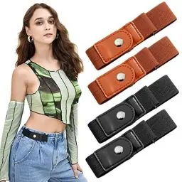 Produktbild: WASYPLSFOI Gürtel Ohne Schnalle Herren Damen Kinder Elastischer Stretchgürtel Unsichtbarer Schnallenfreier Gürtel, 2 Paare Schwarz & Braun