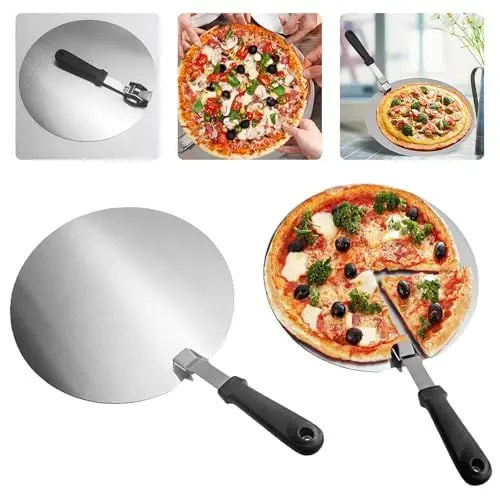 Produktbild: Pizzaschieber Pizza Spachtel Schieber Pizzaschaufel Pizzaspachtel Pizzawender Schaufel Zubehör Pizzaheber Pizzastahl Peel Rund, 25cm Edelstahl