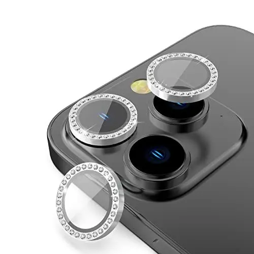 Produktbild: WATACHE Für iPhone 14 Pro Max (6,7 Zoll) / iPhone 14 Pro (6,1 Zoll) Kameralinse, kratzfest, HD aus gehärtetem Metall, Kameraschutz (Silber diamantiert)